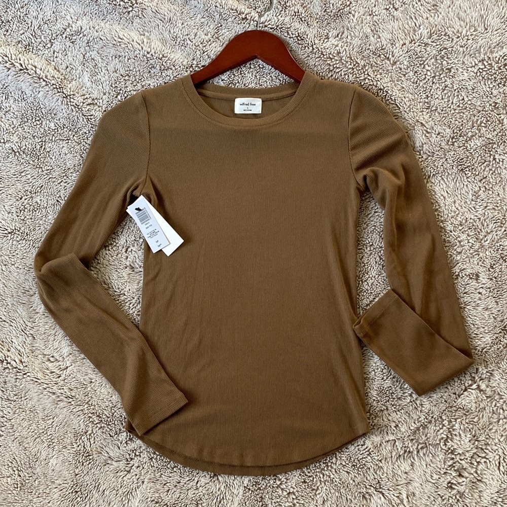 Aritzia Wilfred Free Go-To Rustical Brown Long Sleeve Tee, S, NWT